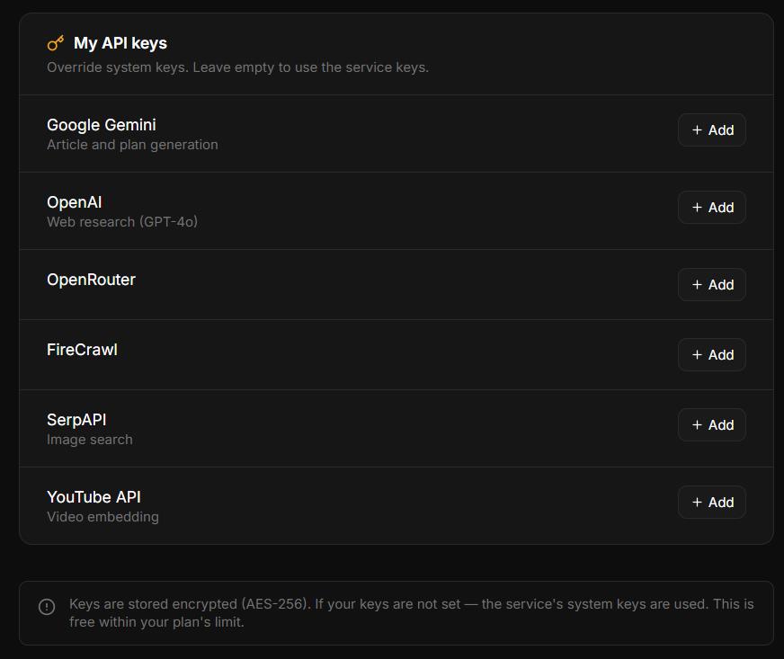 api keys setting api keys setting