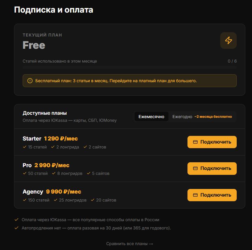 Тарифы SEO Writer Тарифы SEO Writer