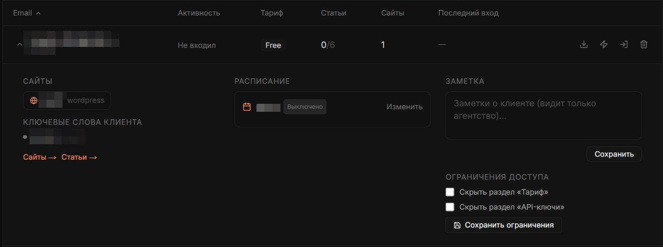 Ограничения доступа для клиента Ограничения доступа для клиента