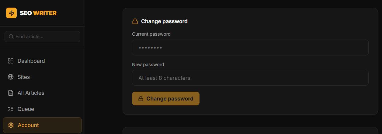 Change password section Change password section