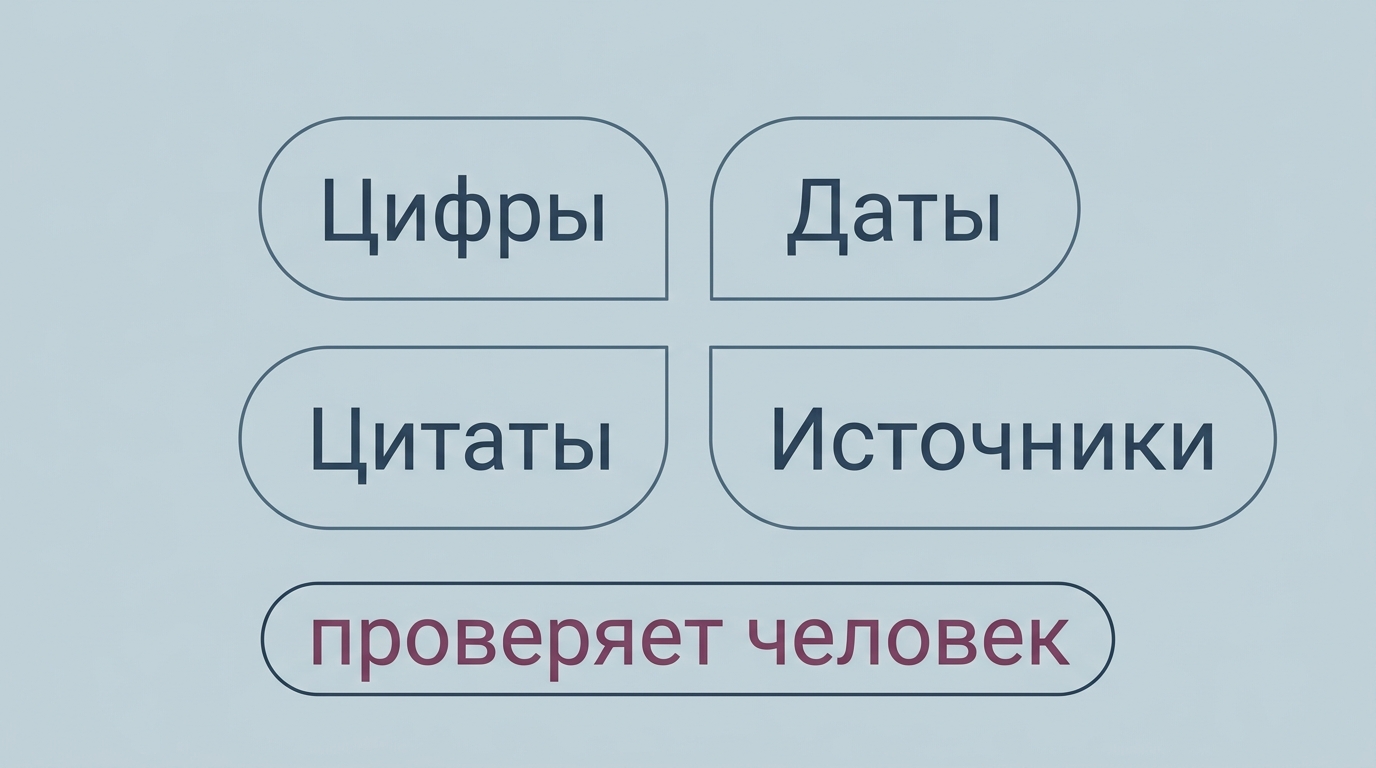четыре типа ошибок с подписями Цифры, Даты, Цитаты, Источники и пометкой проверяет человек