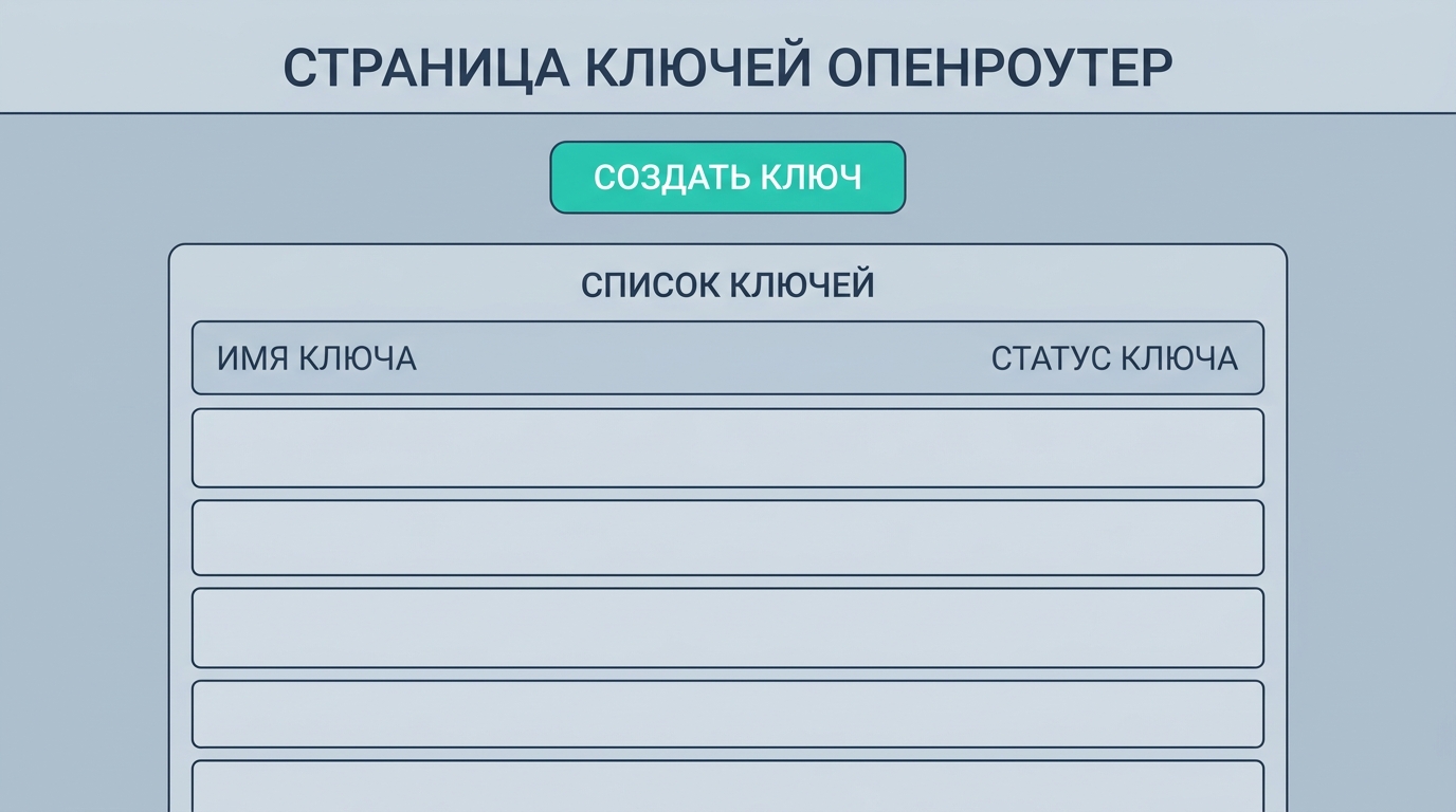 страница ключей в кабинете OpenRouter, список ключей и кнопка Create Key
