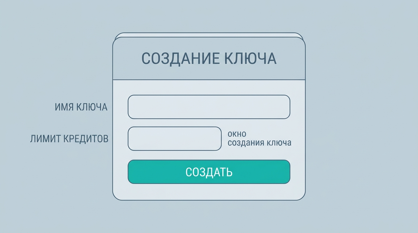окно создания ключа с полем имени и полем лимита кредитов